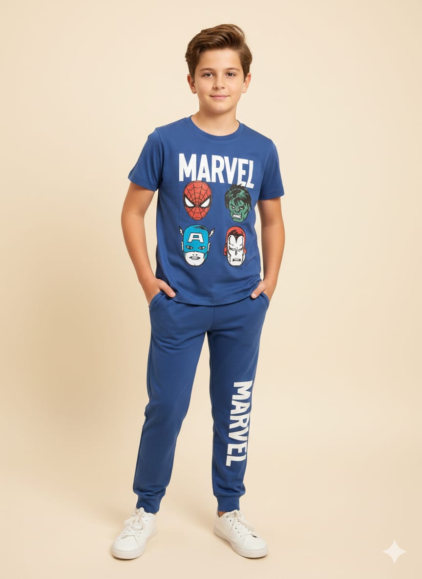 Marvel Print Royal Blue Trouser Shirt Boys