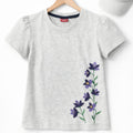 Right Side Print Flower Oatmeal T-Shirt Girls ( R-345 )