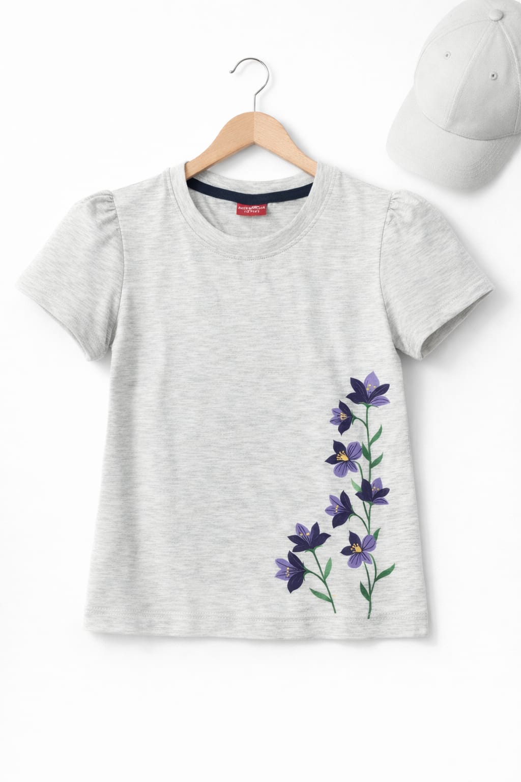 Right Side Print Flower Oatmeal T-Shirt Girls ( R-345 )