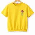 (Short Length)Embroidery Flower Yellow  T-Shirt Girls ( R-109,345 )