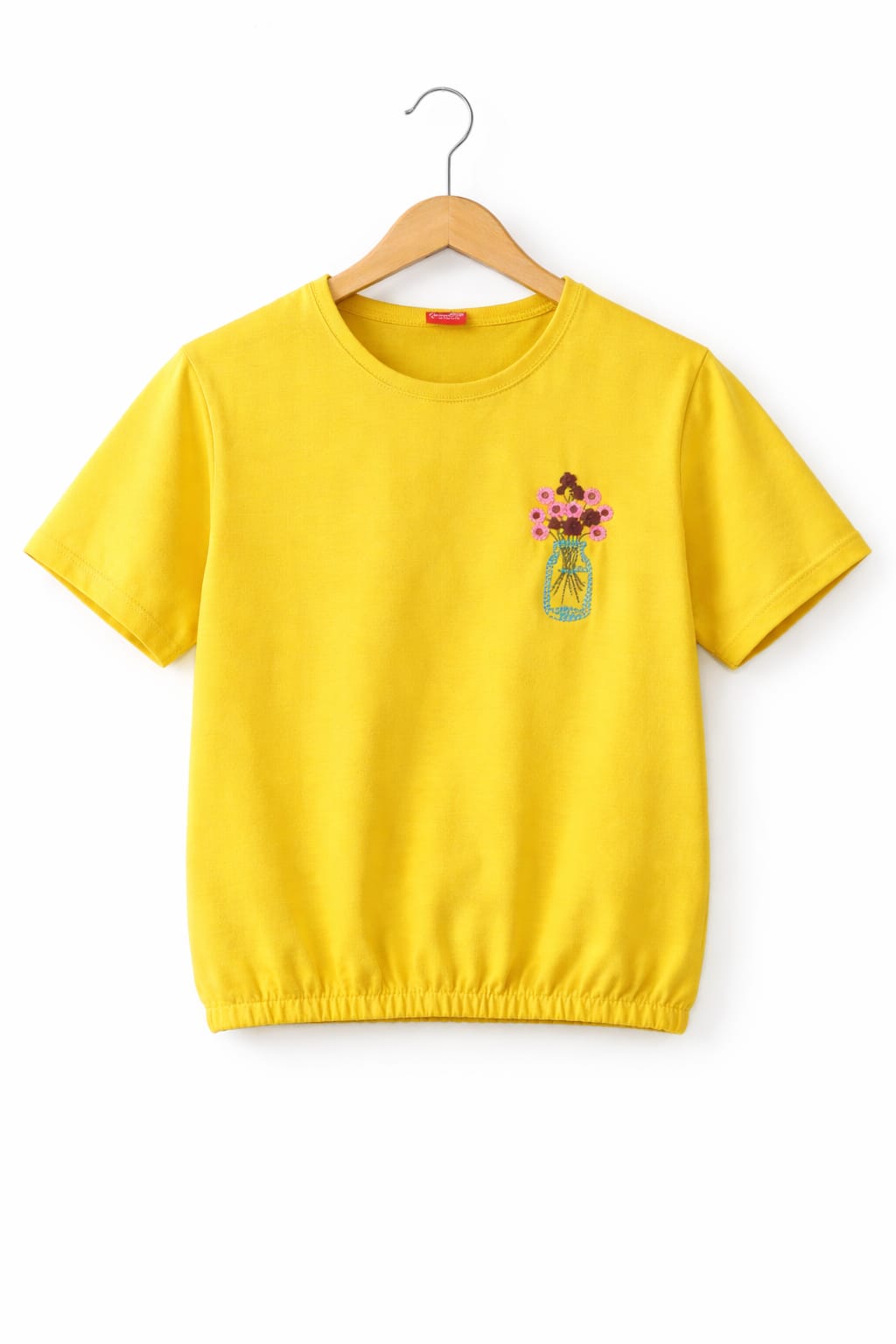 (Short Length)Embroidery Flower Yellow  T-Shirt Girls ( R-109,345 )