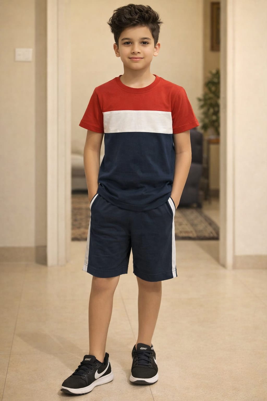 Red & Navy Penal Nicker Suit Boys ( R-517 )