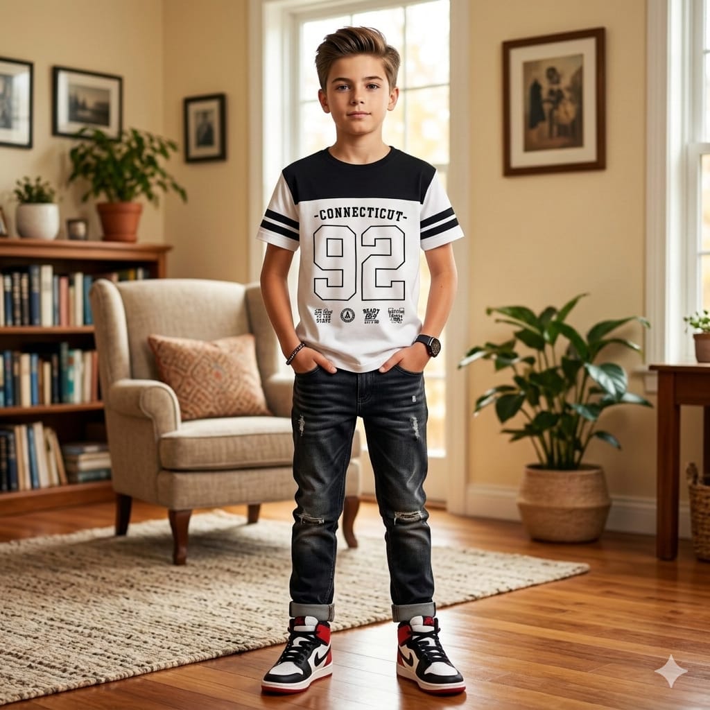 Black Penal 92 Half Sleeve White T-Shirt Boys ( R-424 )