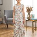 Brown Flower All Over Print Sky Jump Suit Girls ( R-548 )