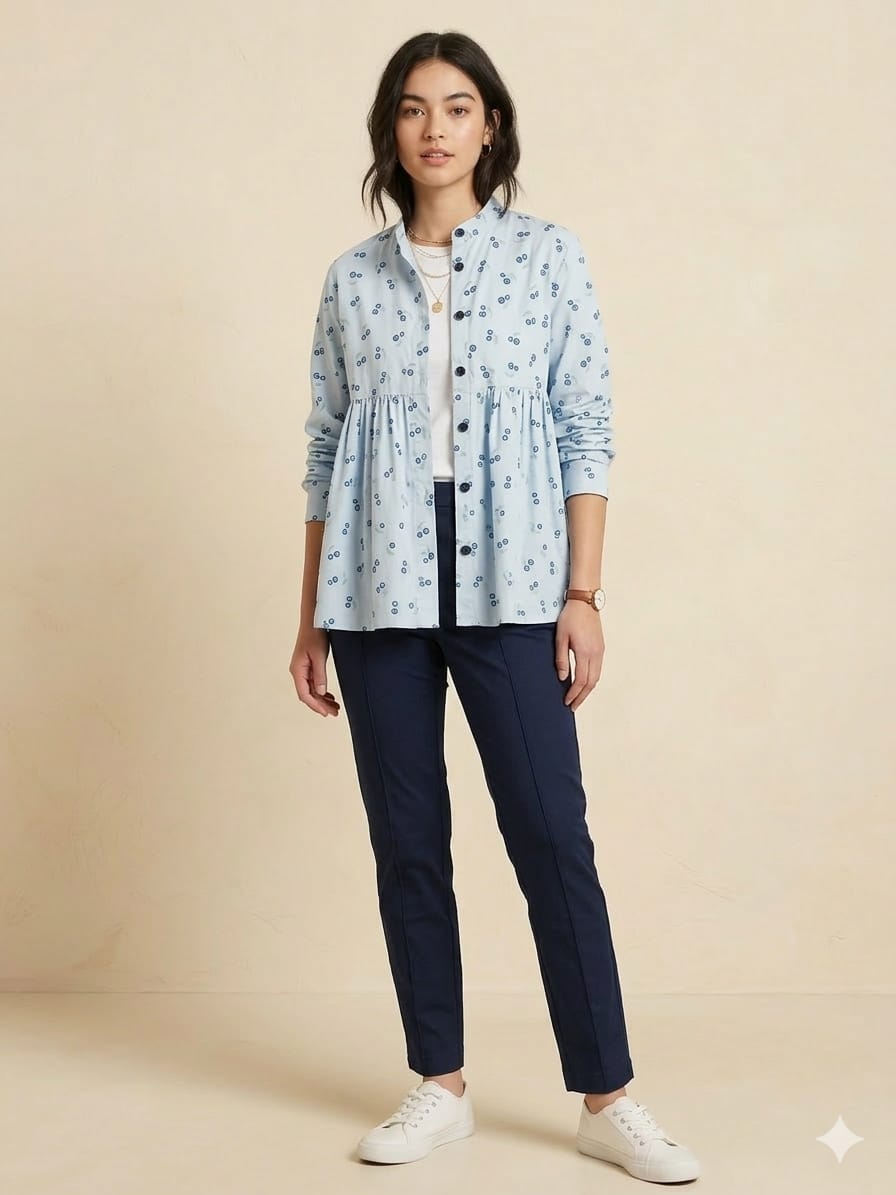 Blue Cherry All Over Print Sky Top Women