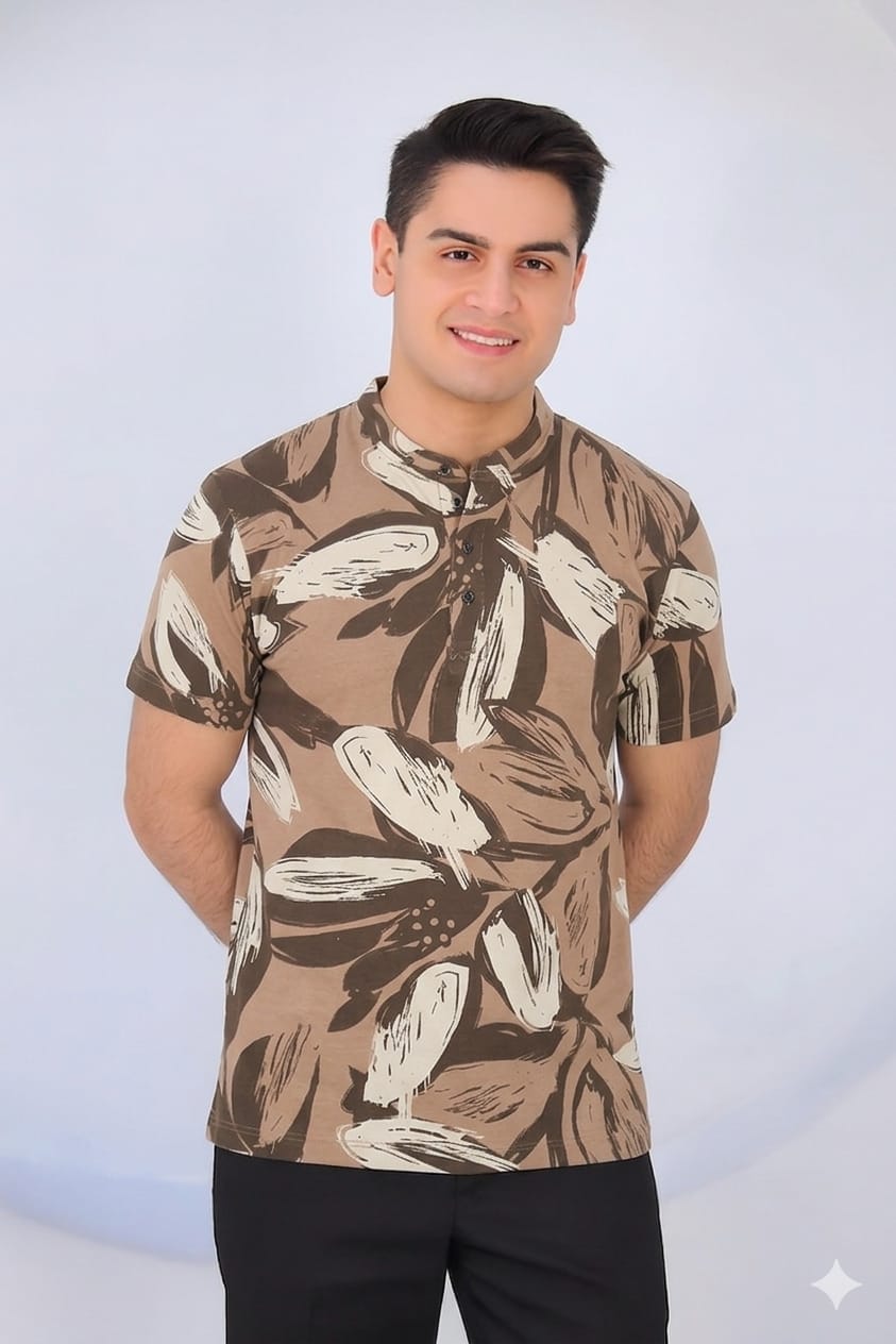 Brown Shade Henley Polo Men's(R-404N)