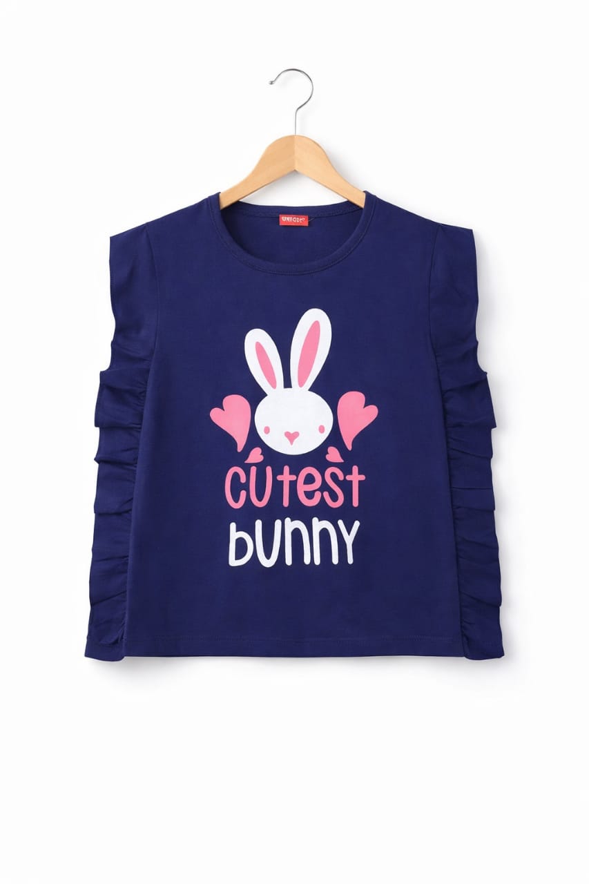 Cutest Bunny Navy T-Shirt Girls ( R-111 )