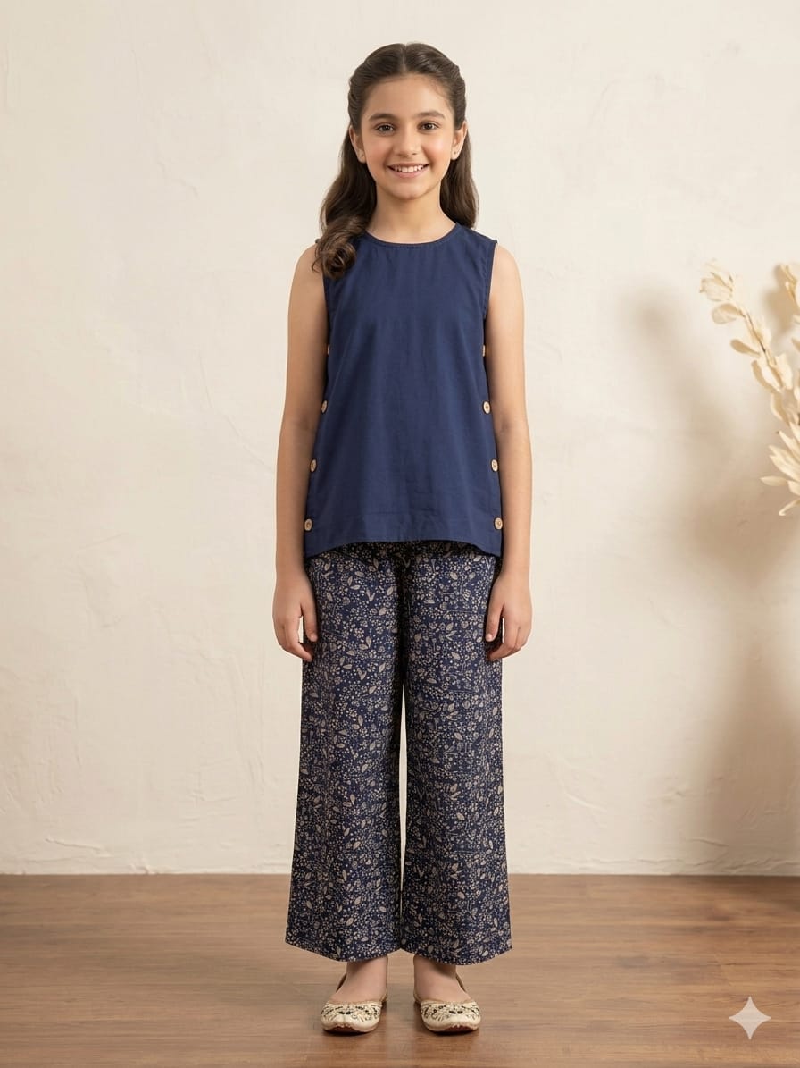 Simple Sleeveless Navy Suit Girls ( R-398 )
