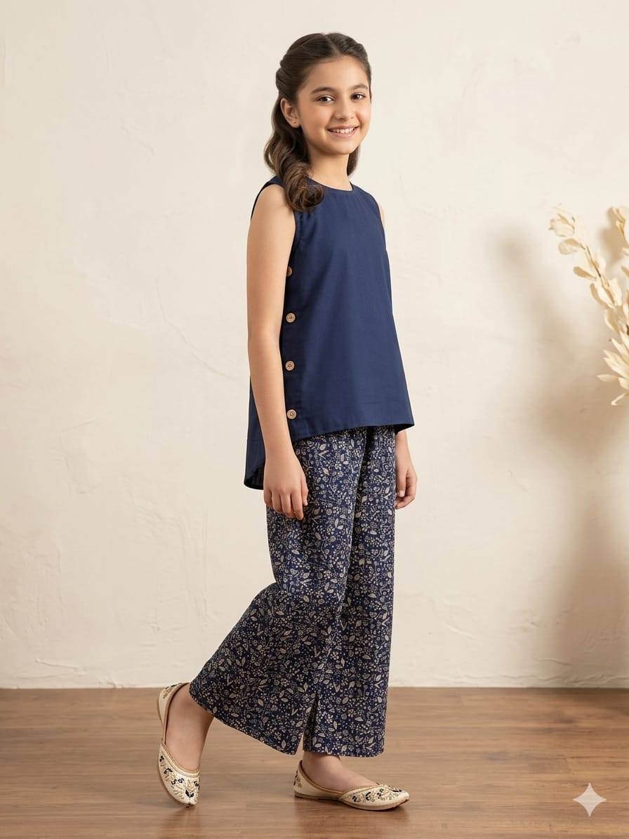Simple Sleeveless Navy Suit Girls ( R-398 )
