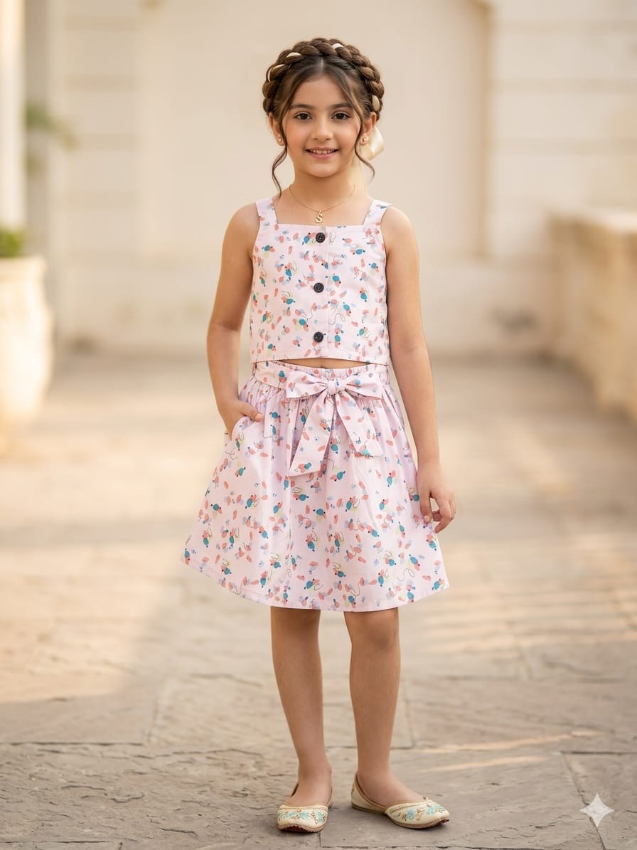 Petal Pop Sleeveless Baby Pink Skirt Suit Girls ( R-410 )