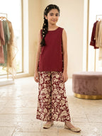 Simple Sleeveless Mahroon Suit Girls ( R-73 )