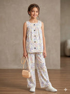 Blue Peach Flower Sleeveless White Pairs Girls ( R-83 )