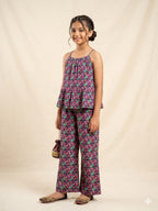 Green & Pink Flower Black Skirt Suit Girls ( R-163 ) Factory