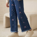 Star With Bow Embroidery Dark Blue Jeans Girls