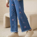 Star With Bow Embroidery Mid Blue Jeans Girls