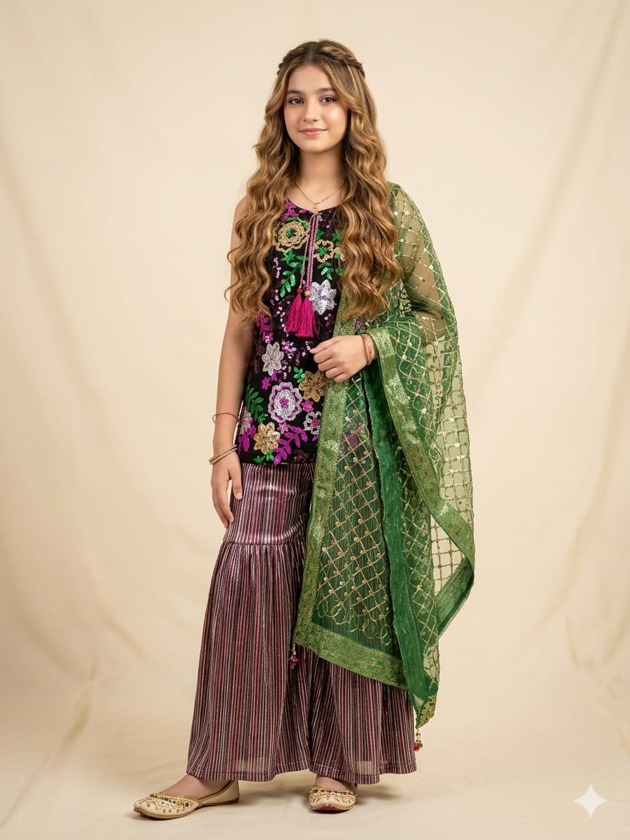 Fancy Green Gharara Suit Girls ( R-161 ) Factory