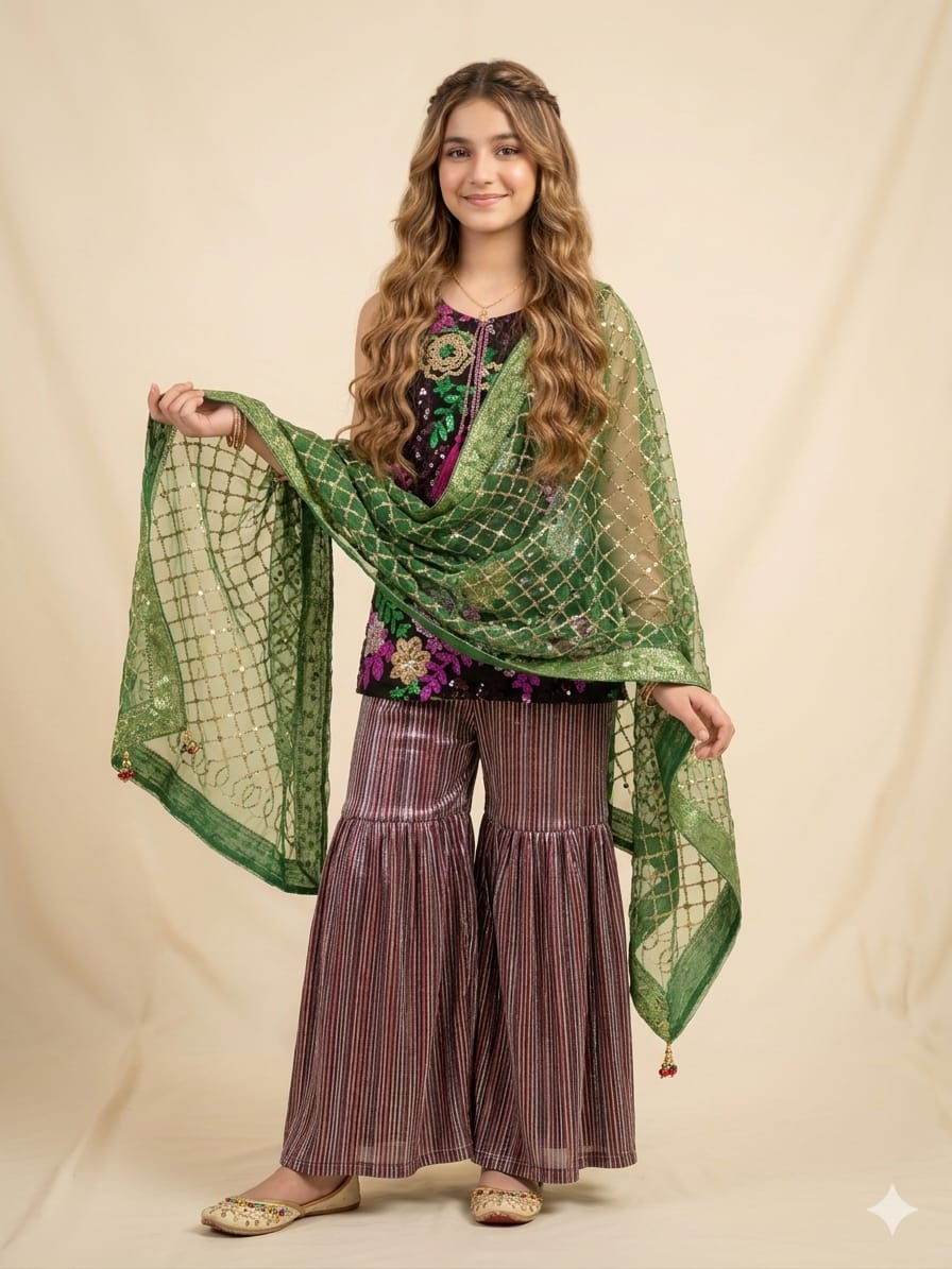 Fancy Green Gharara Suit Girls ( R-161 ) Factory