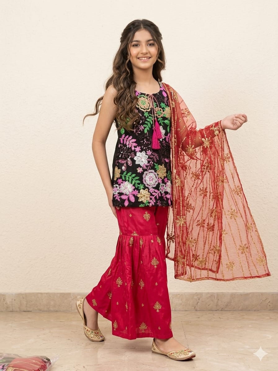 Fancy Pink Gharara Suit Girls ( R-162 ) Factory