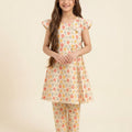 Peach & Yellow Flower Cream Frock Suit Girls ( R-450 )