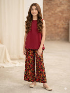 2 Simple Sleeveless Mahroon Suit Girls ( R-430 )