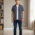 Navy White Line Casual Shirt Men's ( R-343 N )