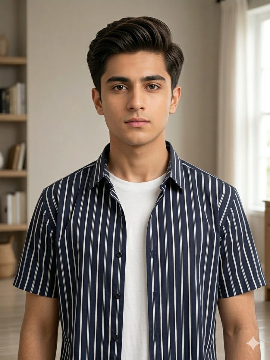 Navy White Line Casual Shirt Men's ( R-343 N )