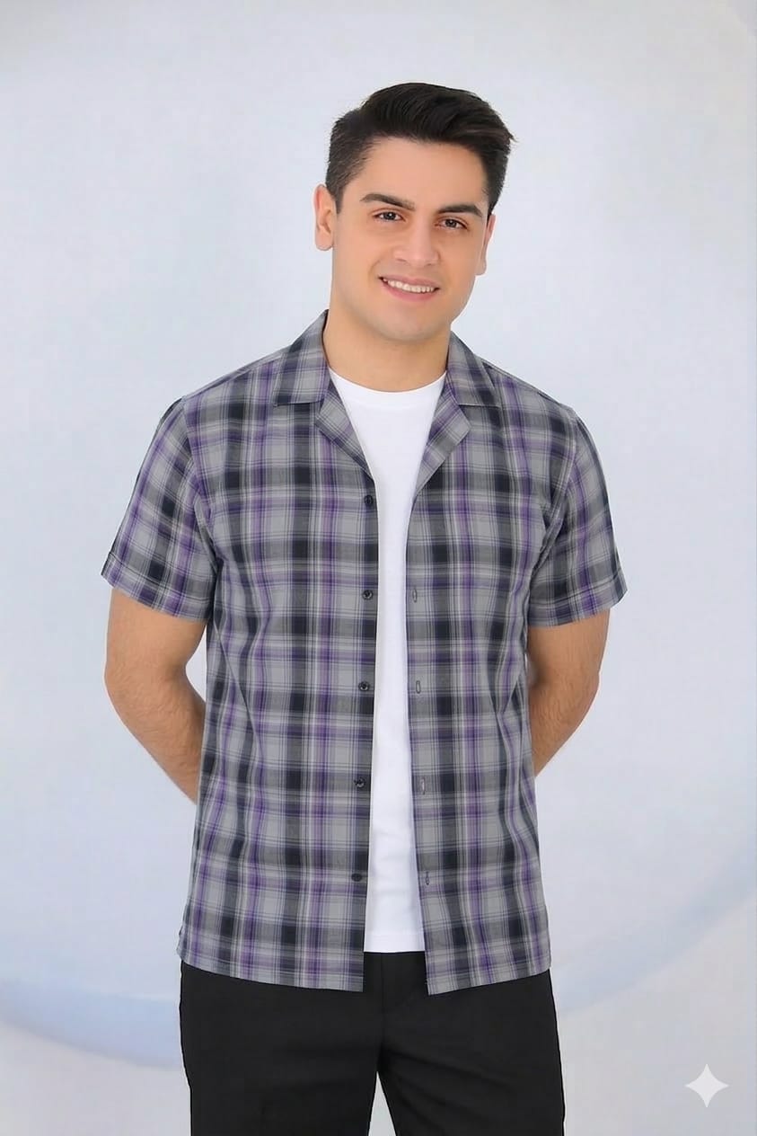 Purple Check Coat Collar Casual Shirt Men's ( R-328,389 N)