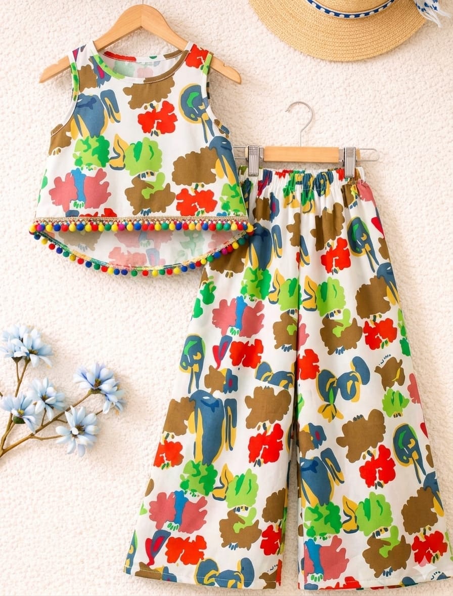 Color Pop All Over Print Sleeveless White Pairs Girls ( R-117 )
