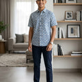 Blue Flower White Casual Shirt Men's