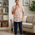 Blue Flower Orange Casual Shirt Boys(R-419N)