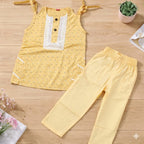 White Flower Sleeveless Lemon Suit Girls