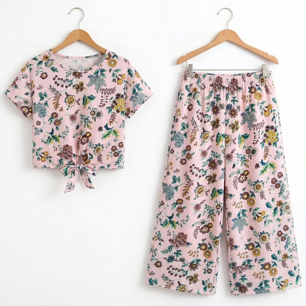 Brown Flower Half Sleeve Baby Pink Skate Fish Girls(R-249)