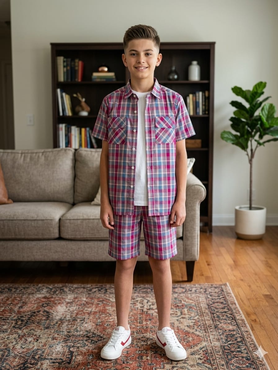 C-Green Cream Check Casual Nicker Suit Boys