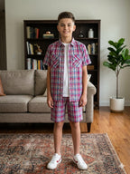 C-Green Cream Check Casual Nicker Suit Boys