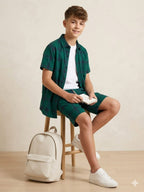 Dark Green Check Casual Nicker Suit Boys
