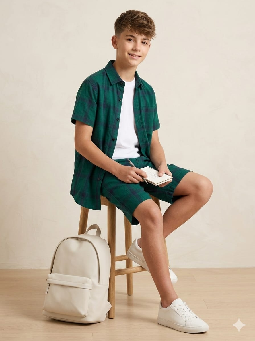Dark Green Check Casual Nicker Suit Boys
