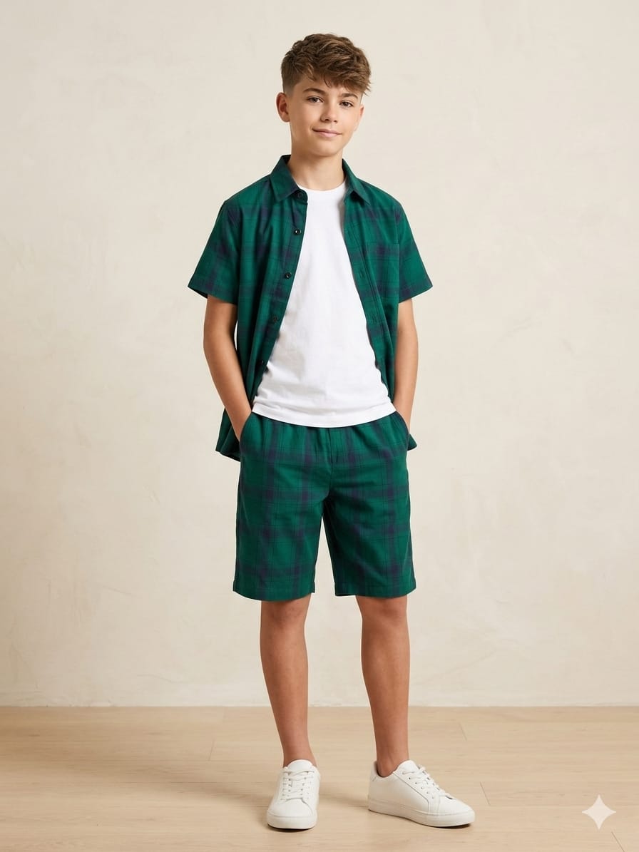 Dark Green Check Casual Nicker Suit Boys