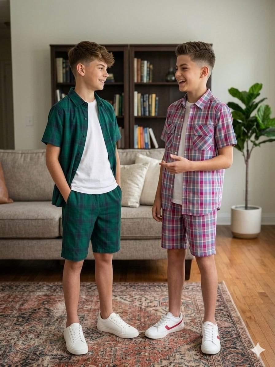 Dark Green Check Casual Nicker Suit Boys