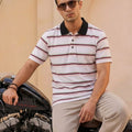Red Line Striper White Collar T-Shirt  For Men's