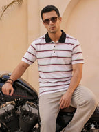 Red Line Striper White Collar T-Shirt  For Men's