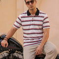 Red Edge Striper White Collar T-Shirt  For Men's
