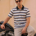 Royal Striper Mix Cream  Collar T-Shirt  For Men's(R-380N)