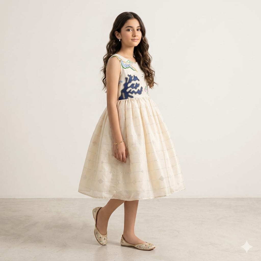 Sparkle Queen Cream  Frock Girls