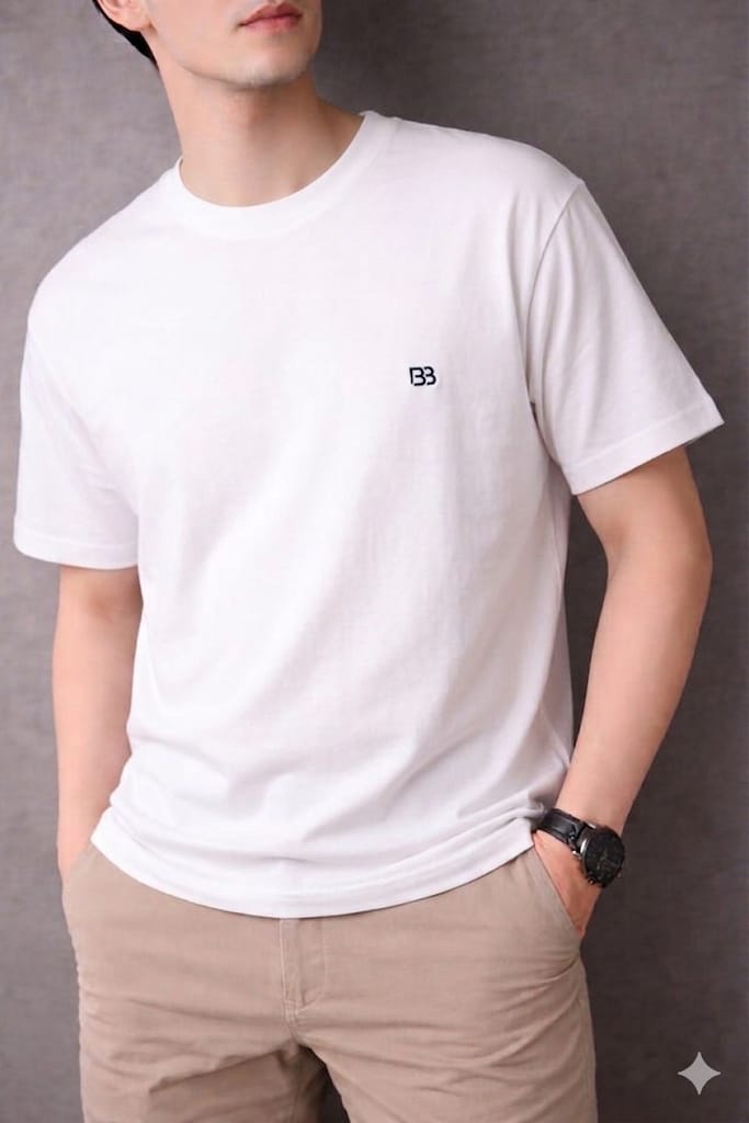 BB Logo Simple White T-Shirt For Men's