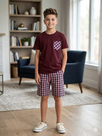 Front Pocket Mahroon Cotton Nicker Suit Boys