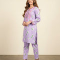 Front Embroidery Light Purple 2Pcs Suit For Women