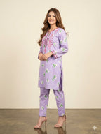 Front Embroidery Light Purple 2Pcs Suit For Women