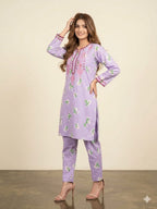 Front Embroidery Light Purple 2Pcs Suit For Women