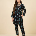 White Flower Black 2Pcs Suit For Women(R-374)