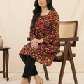 Red Flower All Over Print Black Top Women(R-374N)